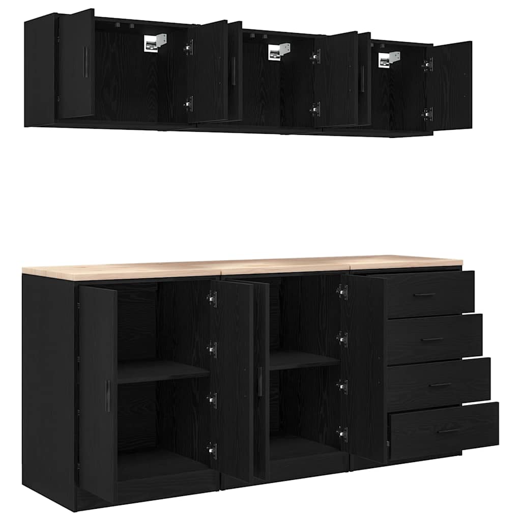 Garage Cabinets 6 pcs Black Engineered Wood