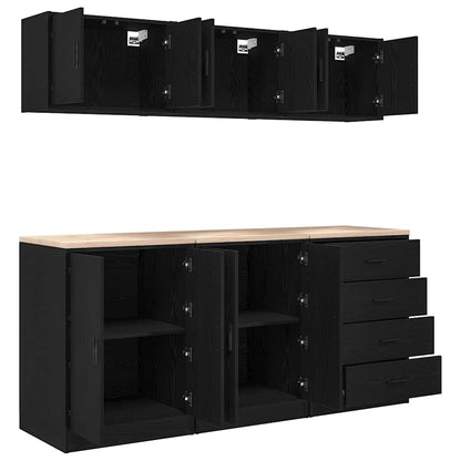 Garage Cabinets 6 pcs Black Engineered Wood