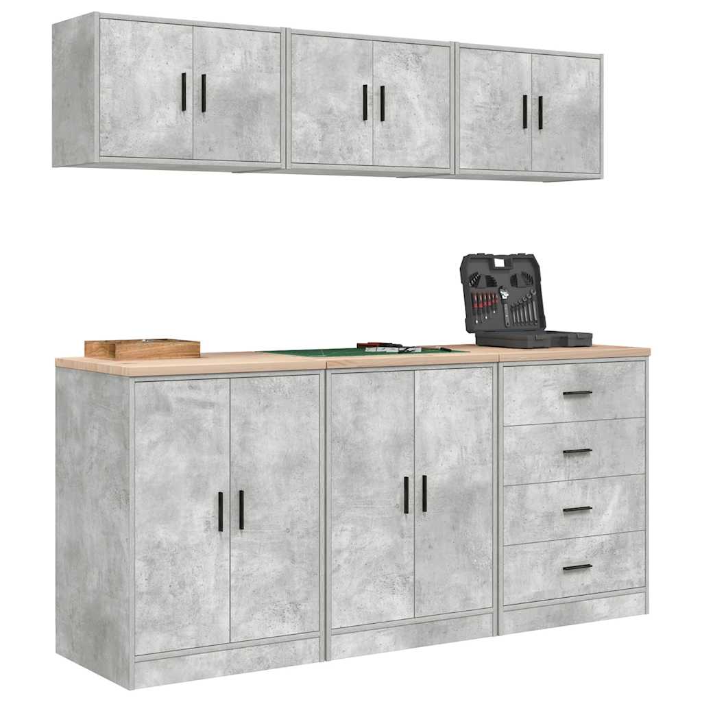 Garage Cabinets 6 pcs Concrete Grey Engineered Wood