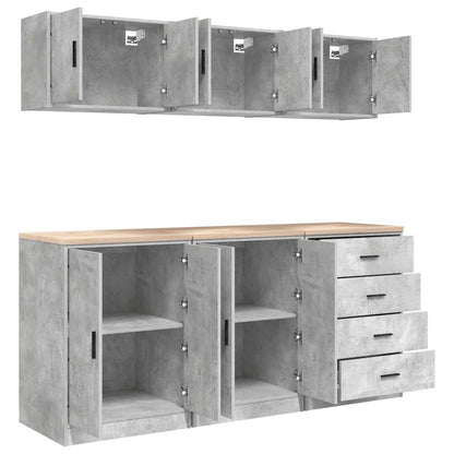 Garage Cabinets 6 pcs Concrete Grey Engineered Wood
