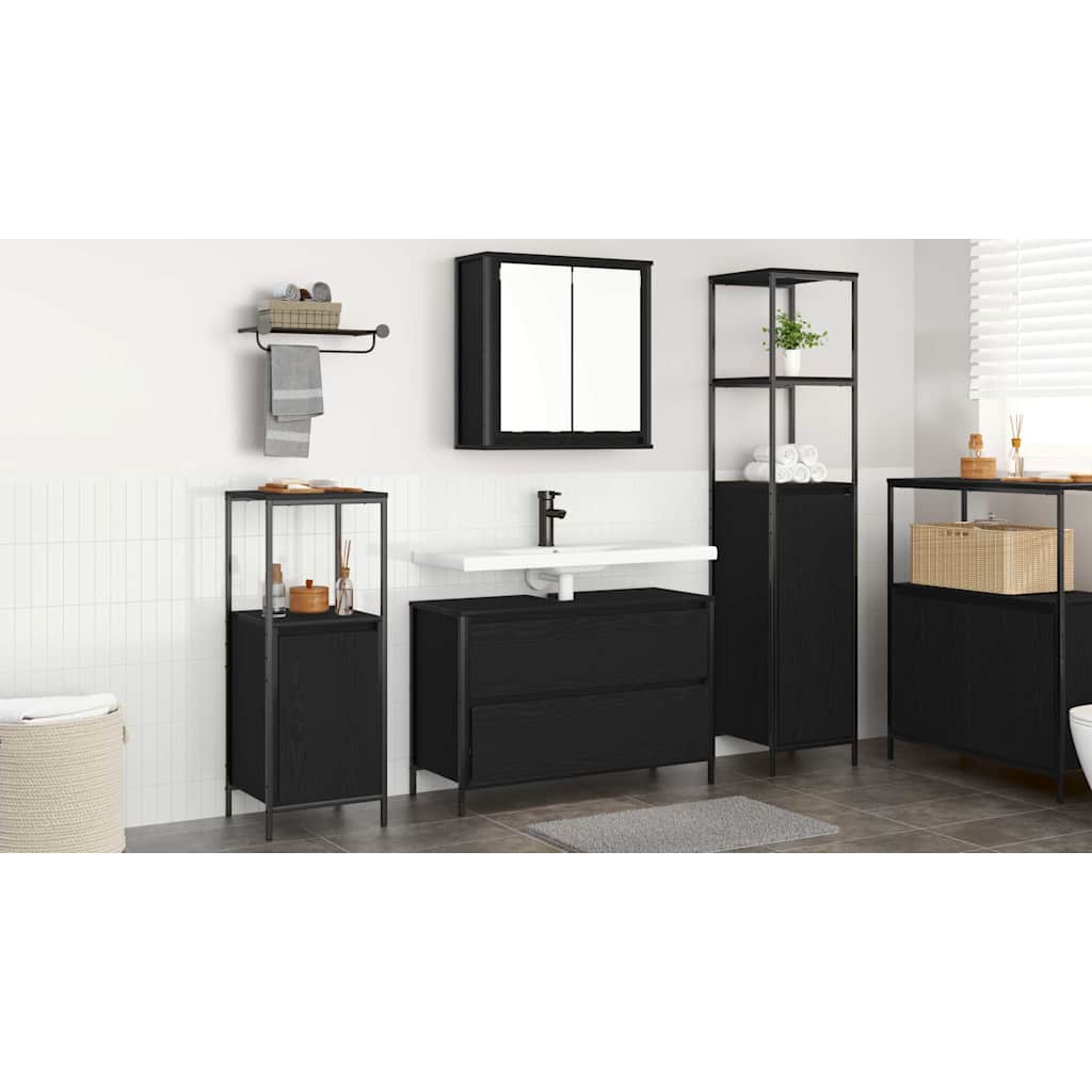 Bathroom Furniture Set 3 pcs Black Oak Engineered Wood