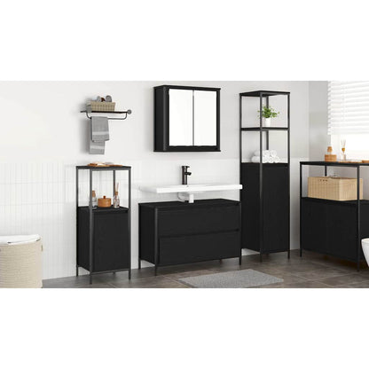 Bathroom Furniture Set 3 pcs Black Oak Engineered Wood
