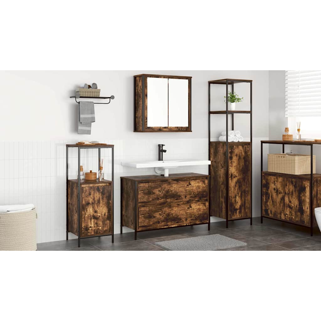 Bathroom Furniture Set 3 pcs Smoked Oak Engineered Wood