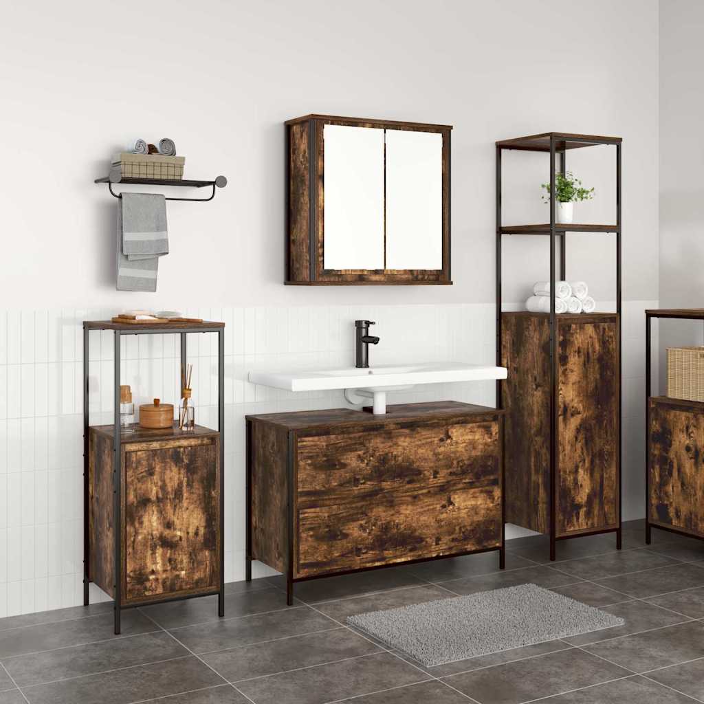 Bathroom Furniture Set 3 pcs Smoked Oak Engineered Wood
