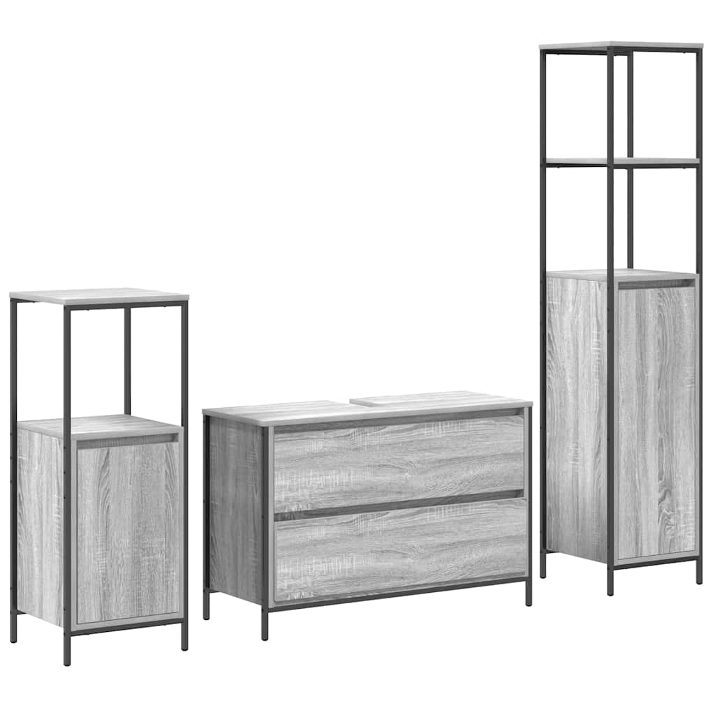 Bathroom Furniture Set 3 pcs Grey Sonoma Engineered Wood