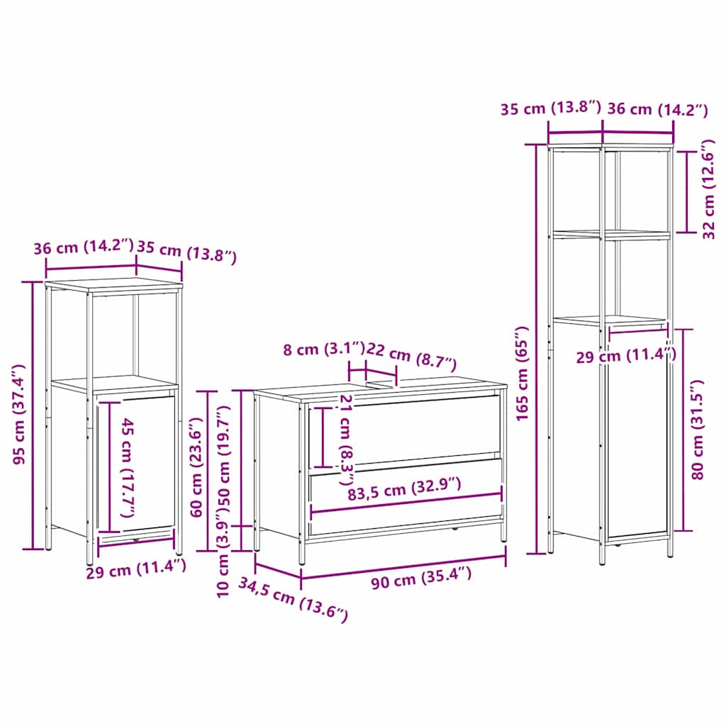 Bathroom Furniture Set 3 pcs Grey Sonoma Engineered Wood