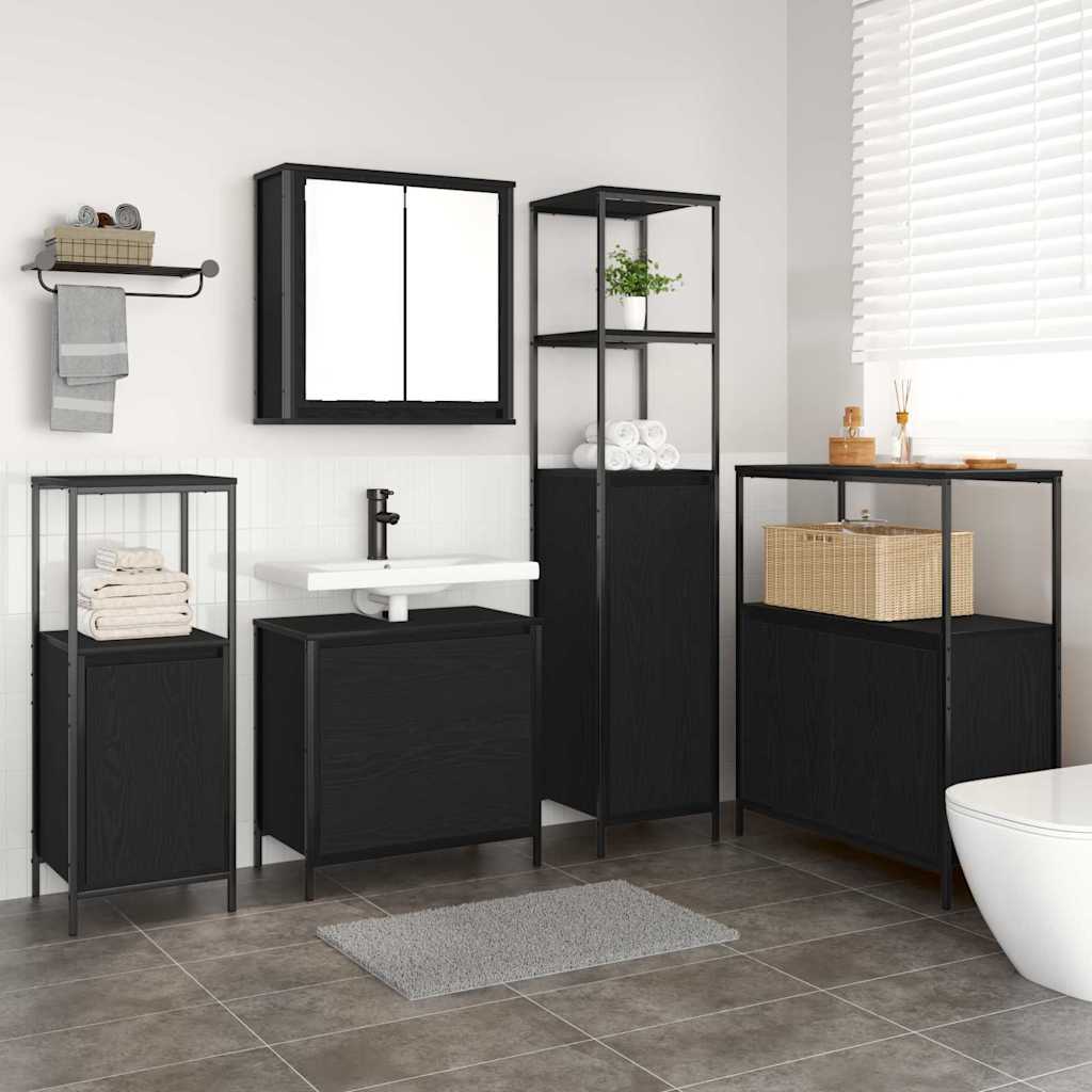 Bathroom Furniture Set with Shelf 5 pcs Black Engineered wood