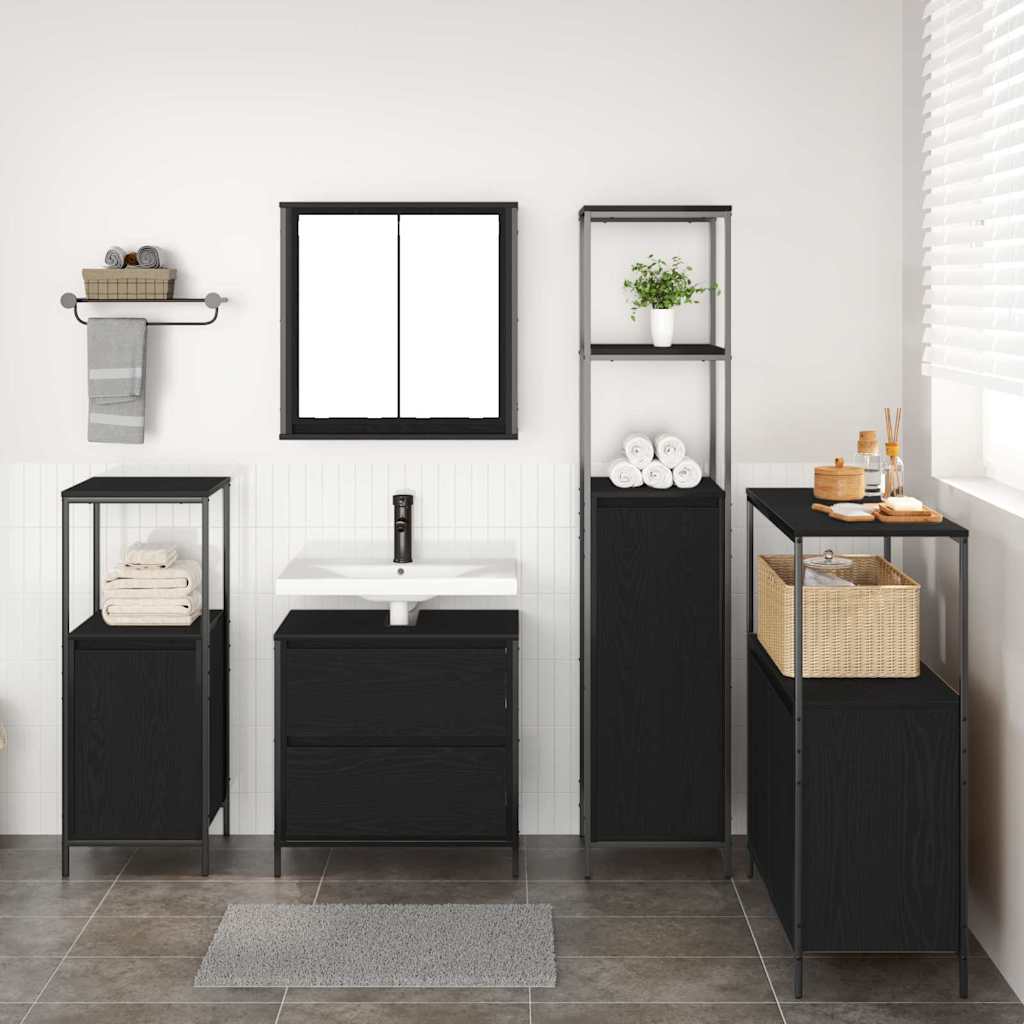 Bathroom Furniture Set with Shelf 5 pcs Black Engineered wood