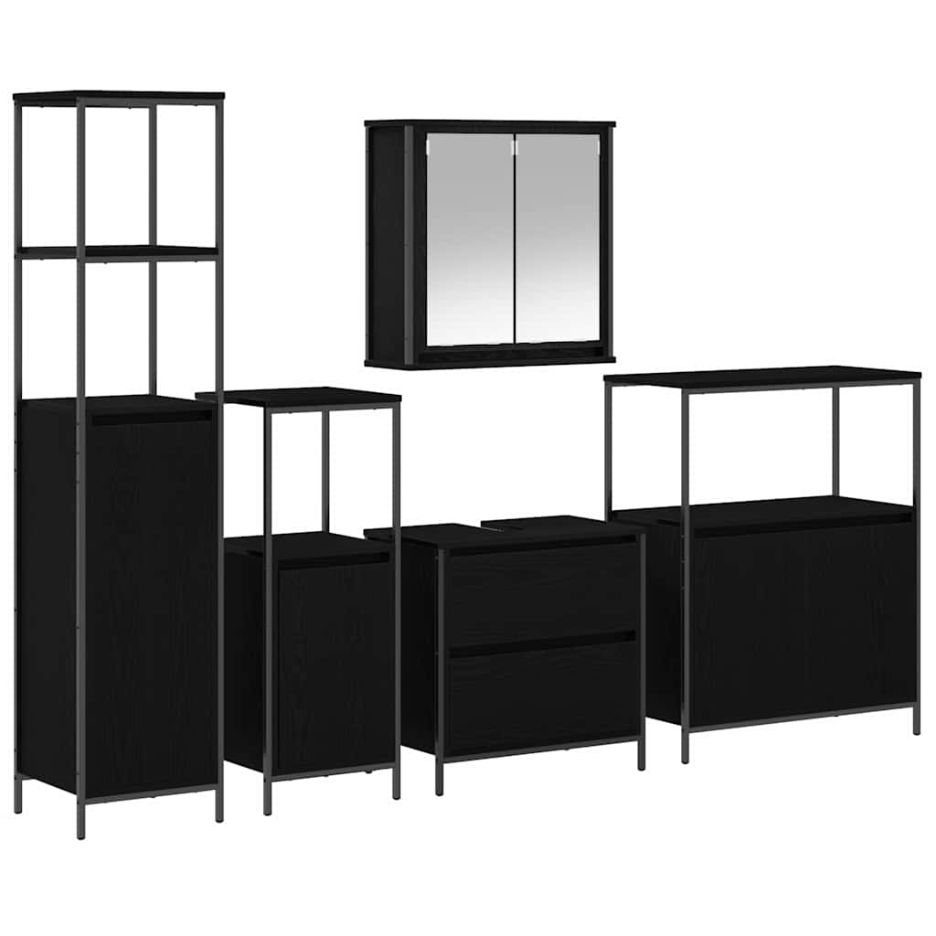 Bathroom Furniture Set with Shelf 5 pcs Black Engineered wood