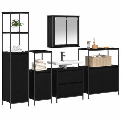 Bathroom Furniture Set with Shelf 5 pcs Black Engineered wood