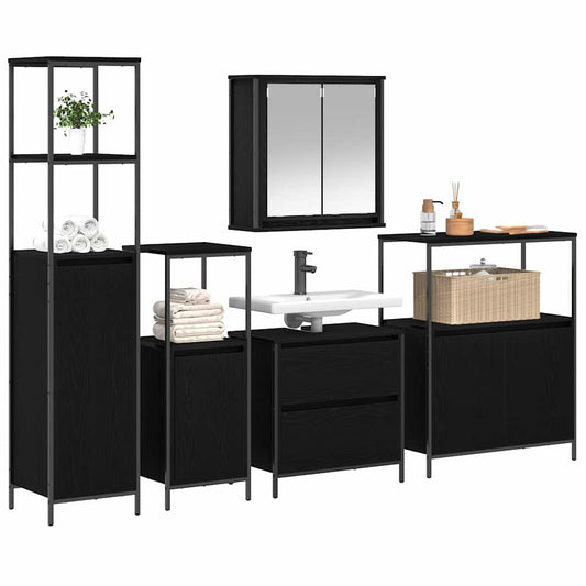 Bathroom Furniture Set with Shelf 5 pcs Black Engineered wood