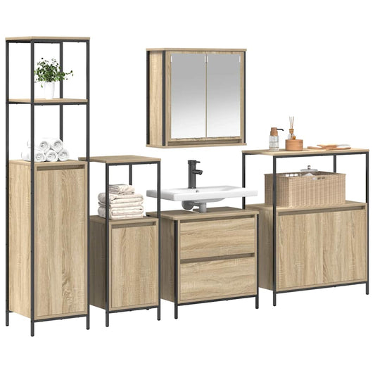 Bathroom Furniture Set with Shelf 5 pcs Beige Engineered wood