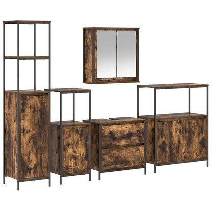 Bathroom Furniture Set with Shelf 5 pcs Brown Engineered wood