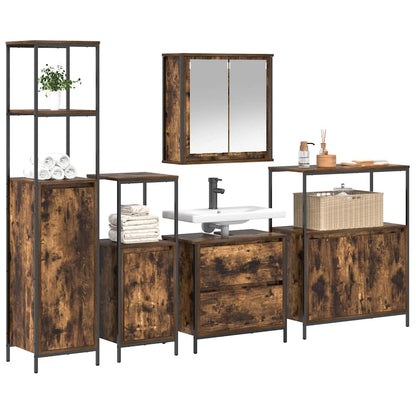 Bathroom Furniture Set with Shelf 5 pcs Brown Engineered wood