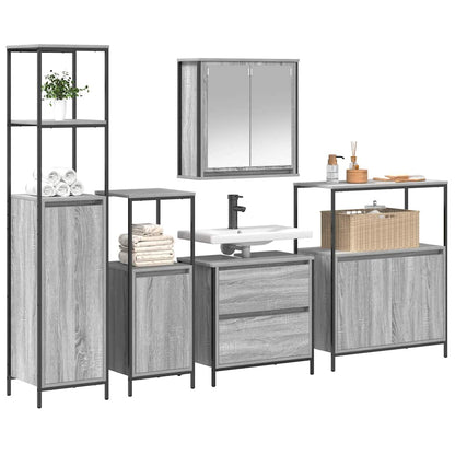 Bathroom Furniture Set with Shelf 5 pcs Grey Engineered wood