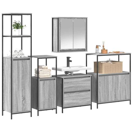 Bathroom Furniture Set with Shelf 5 pcs Grey Engineered wood