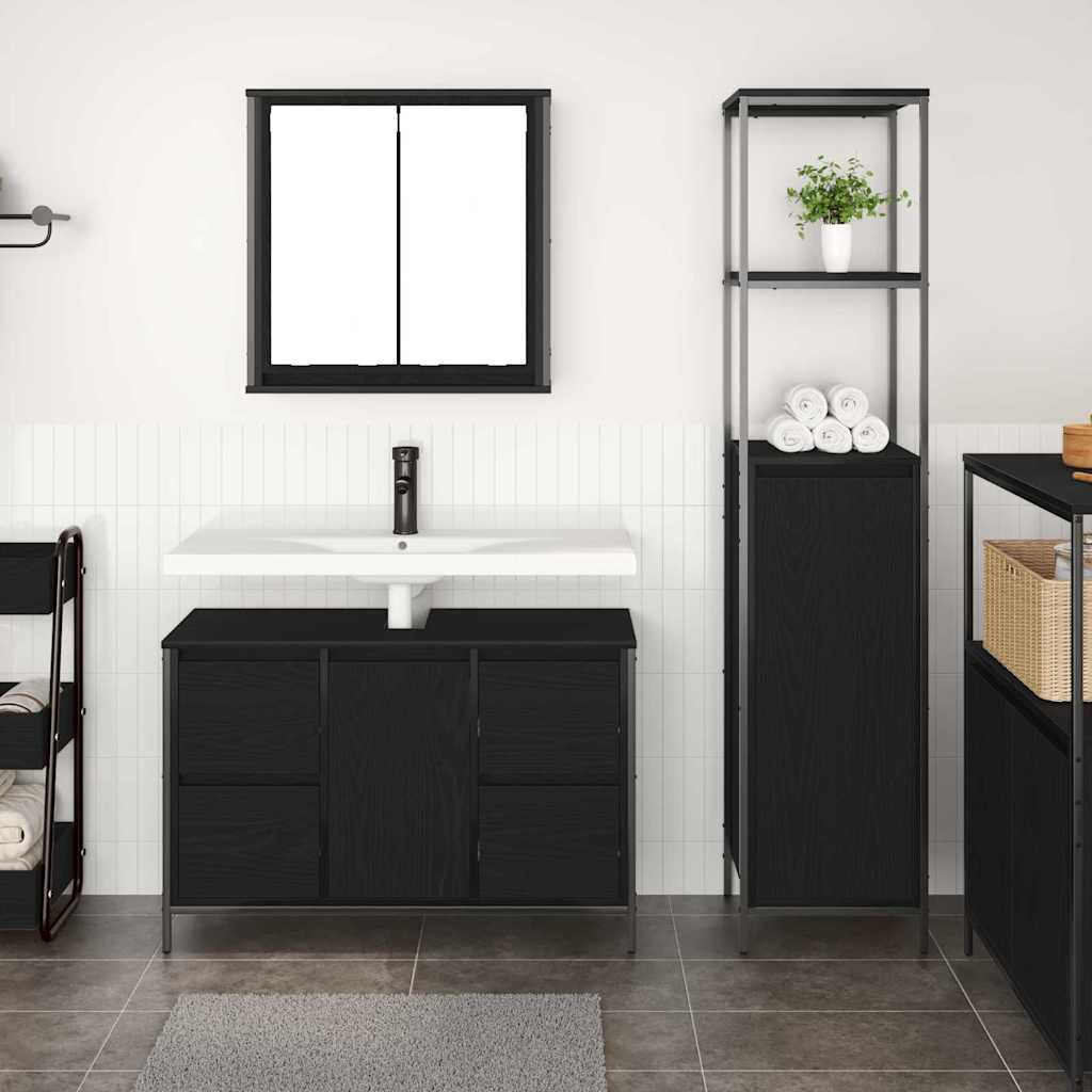 Bathroom Furniture Set 2 pcs Black Oak 36 x 35 x 165 cm