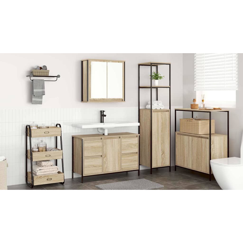 Bathroom Furniture Set with Drawer 2 pcs Sonoma Oak and Black