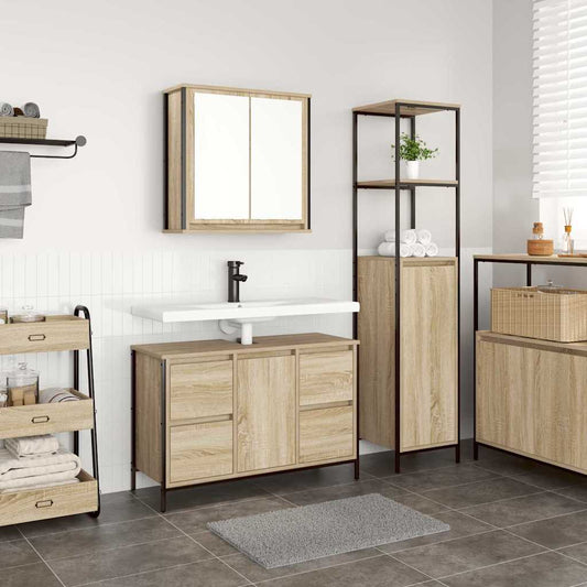 Bathroom Furniture Set 2 pcs Sonoma Oak and Black