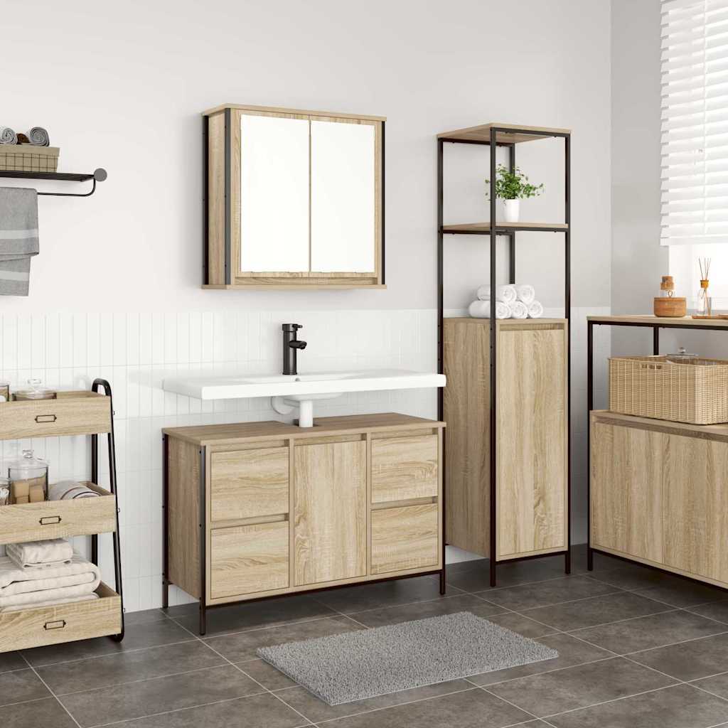 Bathroom Furniture Set 2 pcs Sonoma Oak and Black