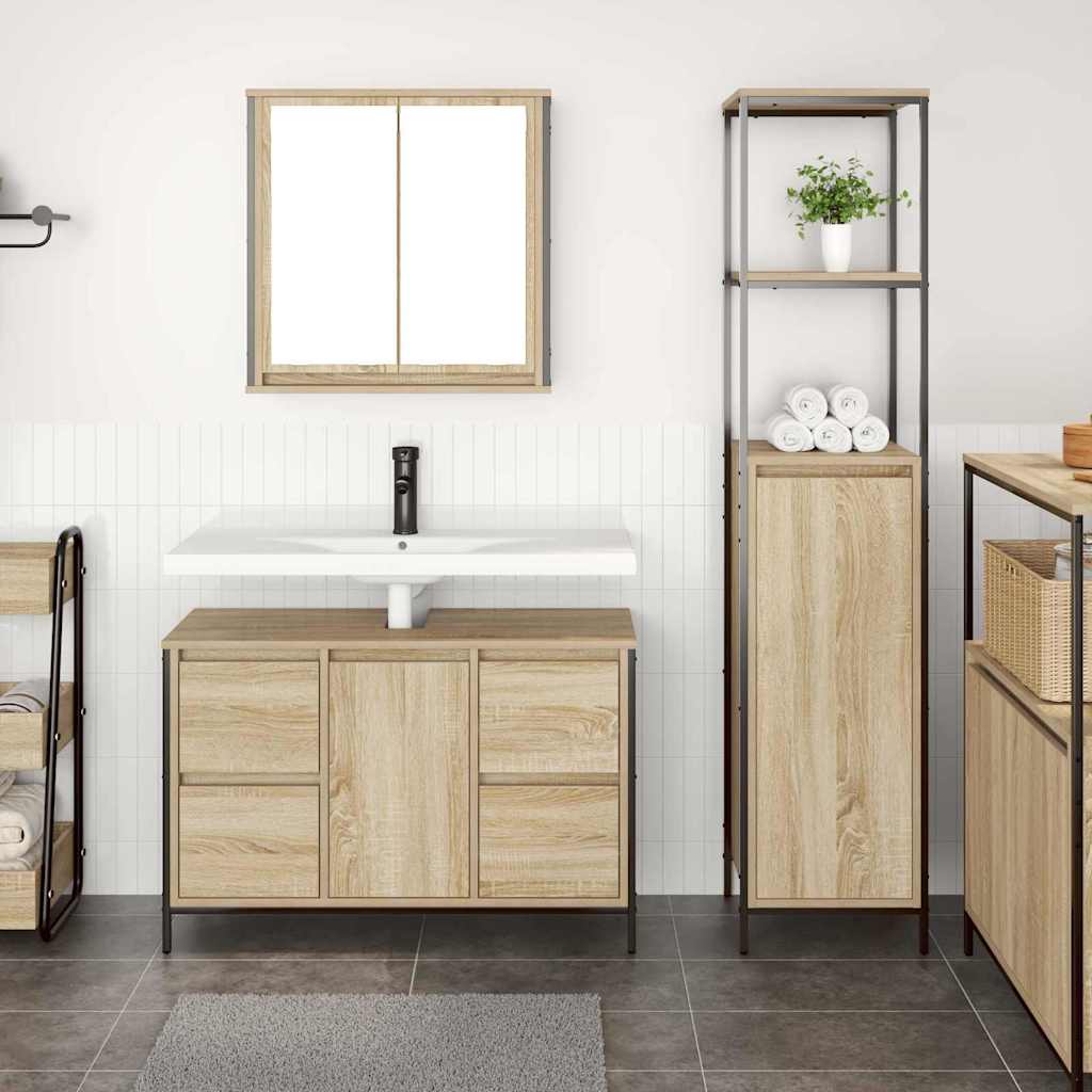 Bathroom Furniture Set 2 pcs Sonoma Oak and Black