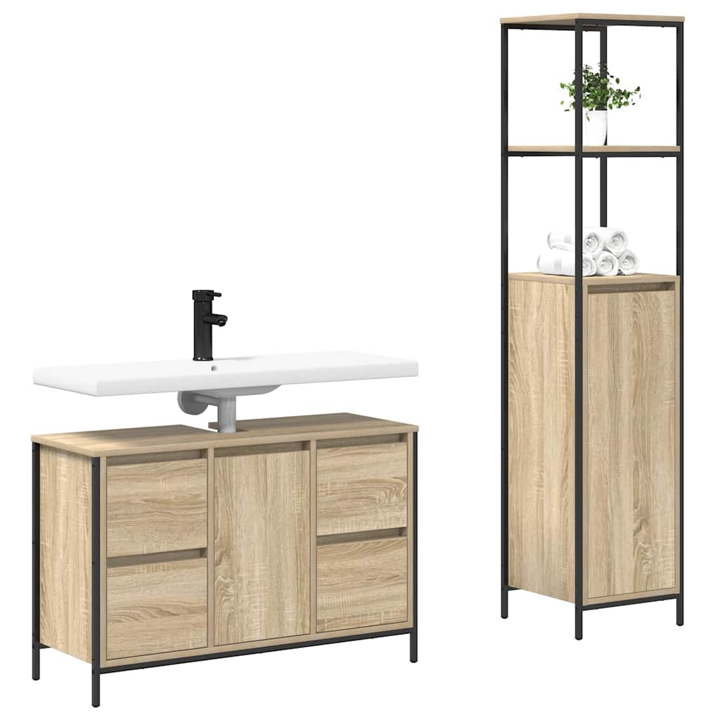Bathroom Furniture Set 2 pcs Sonoma Oak and Black