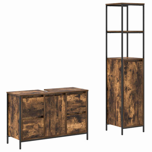 Bathroom Furniture Set 2 pcs Smoked Oak and Black