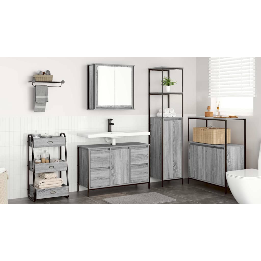 Bathroom Furniture Set with Drawer 2 pcs Grey sonoma and Black