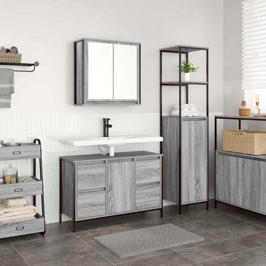Bathroom Furniture Set 2 pcs Grey Sonoma and Black