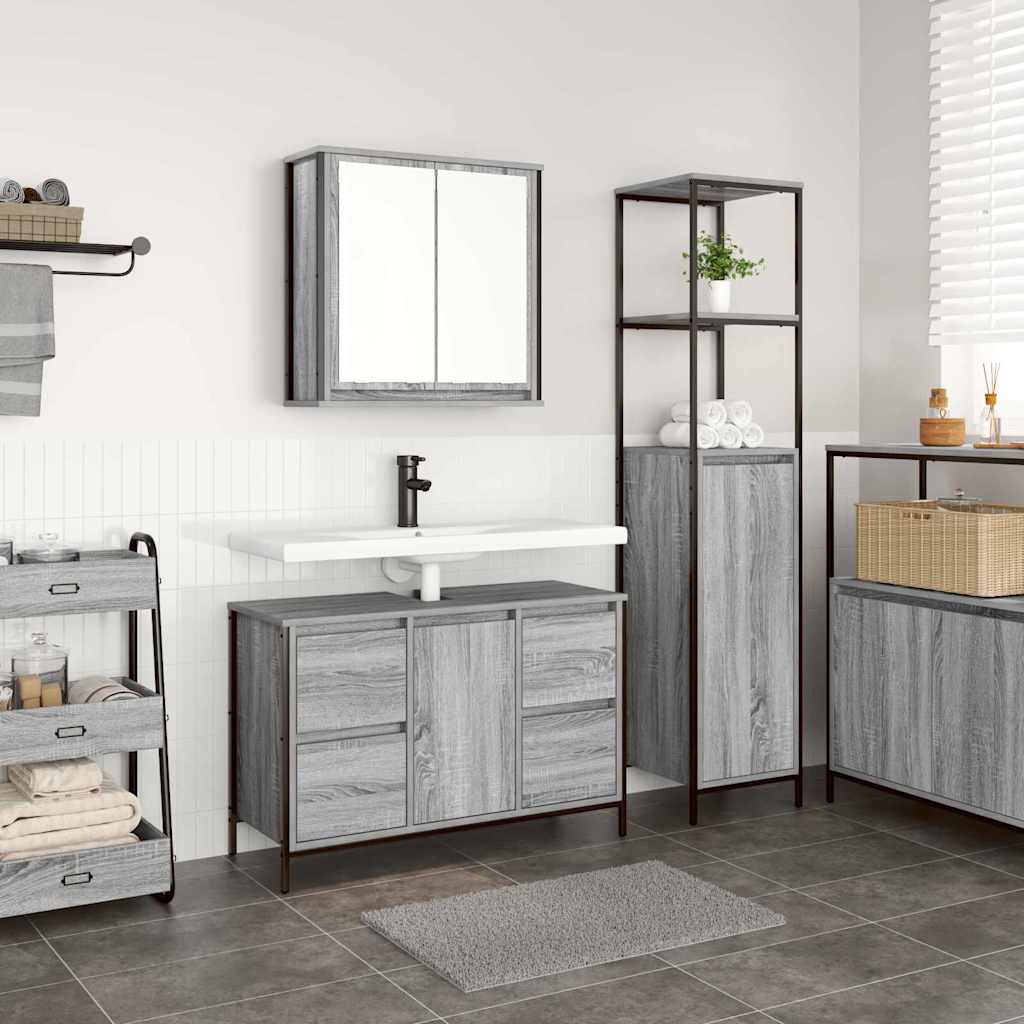 Bathroom Furniture Set 2 pcs Grey Sonoma and Black