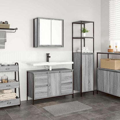 Bathroom Furniture Set 2 pcs Grey Sonoma and Black