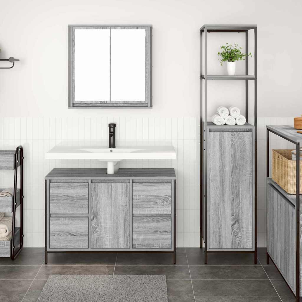 Bathroom Furniture Set 2 pcs Grey Sonoma and Black