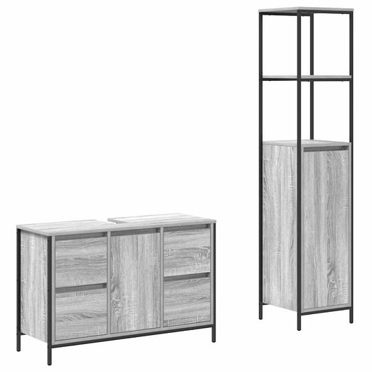 Bathroom Furniture Set 2 pcs Grey Sonoma and Black