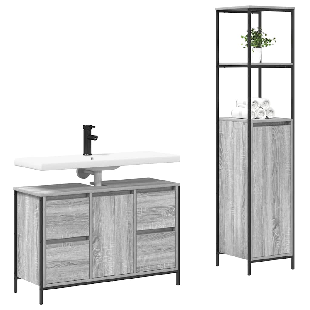 Bathroom Furniture Set 2 pcs Grey Sonoma and Black