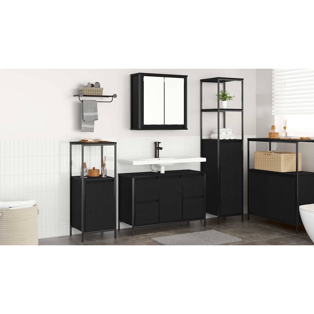 Bathroom Furniture Set 3 pcs Black Oak Engineered Wood