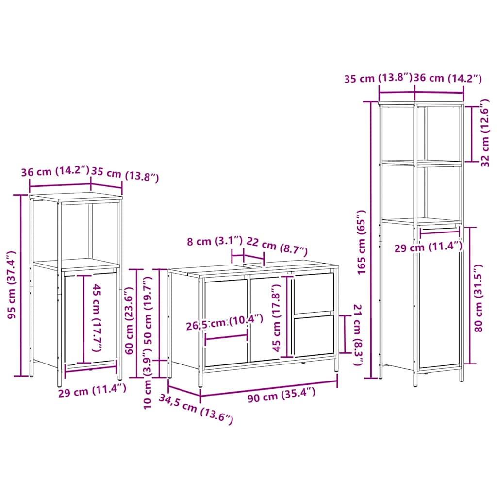 Bathroom Furniture Set 3 pcs Black Oak Engineered Wood