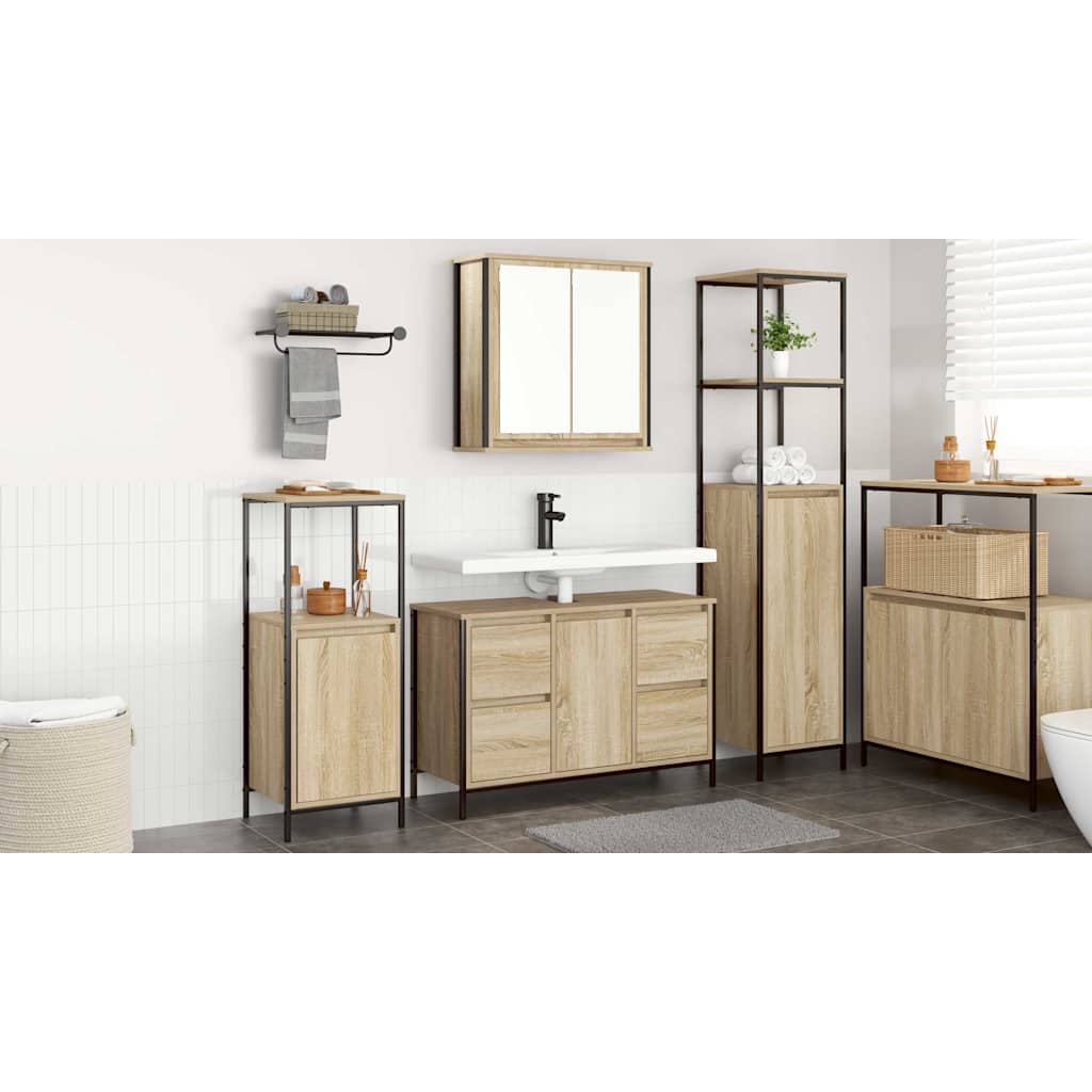 Bathroom Furniture Set with Drawer 3 pcs Sonoma oak and Black