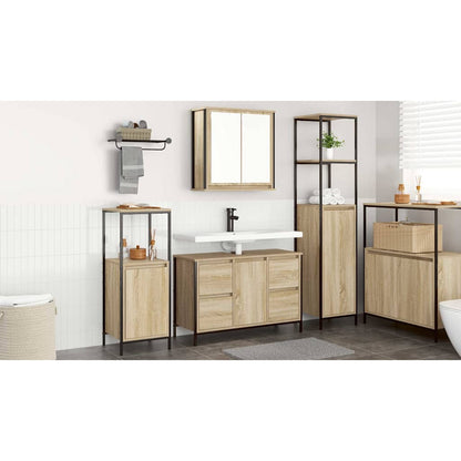 Bathroom Furniture Set with Drawer 3 pcs Sonoma oak and Black