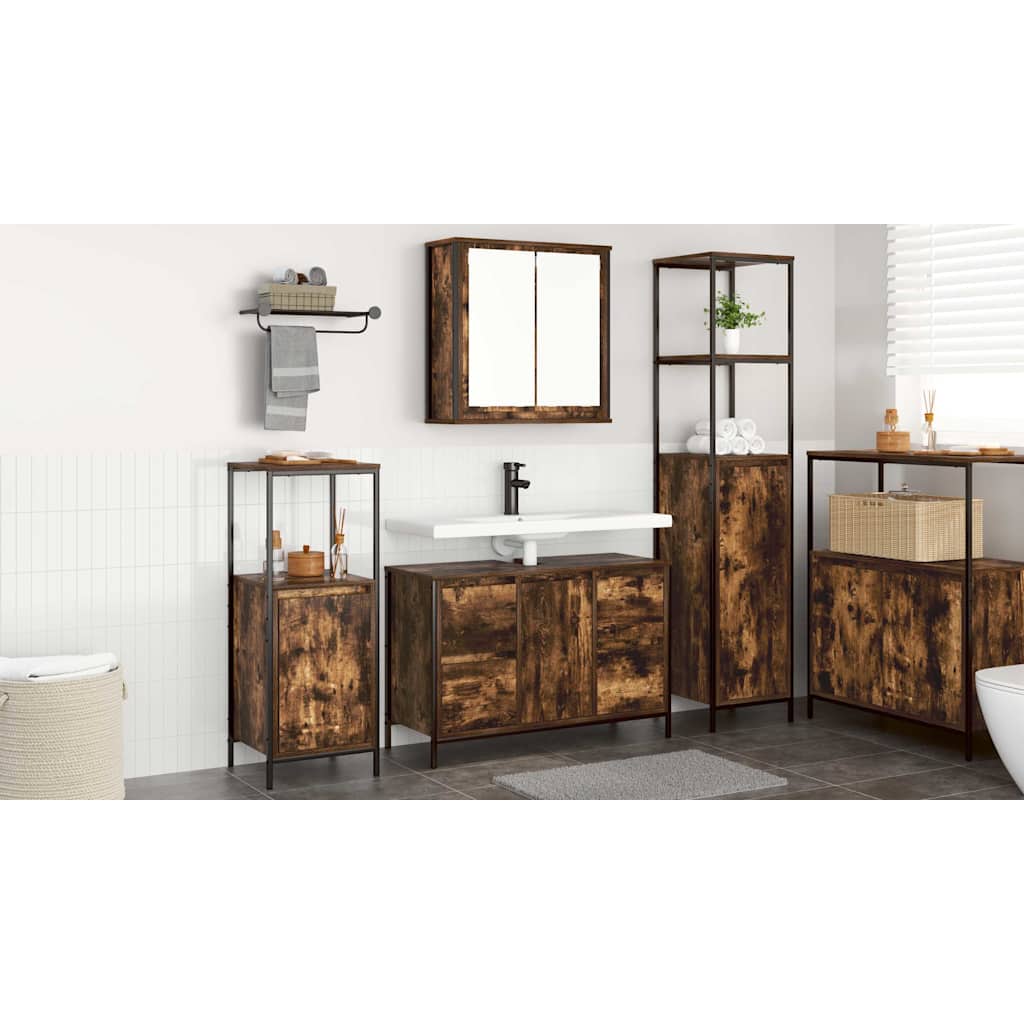Bathroom Furniture Set with Drawer 3 pcs Smoked Oak and Black