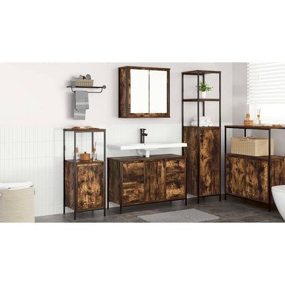 Bathroom Furniture Set with Drawer 3 pcs Smoked Oak and Black