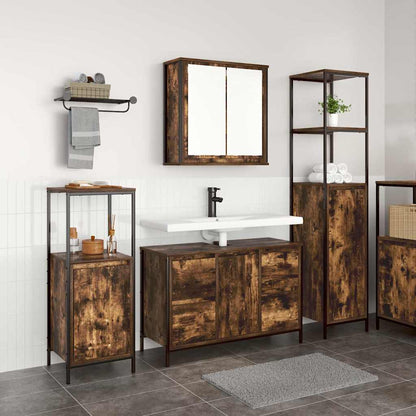 Bathroom Furniture Set with Drawer 3 pcs Smoked Oak and Black