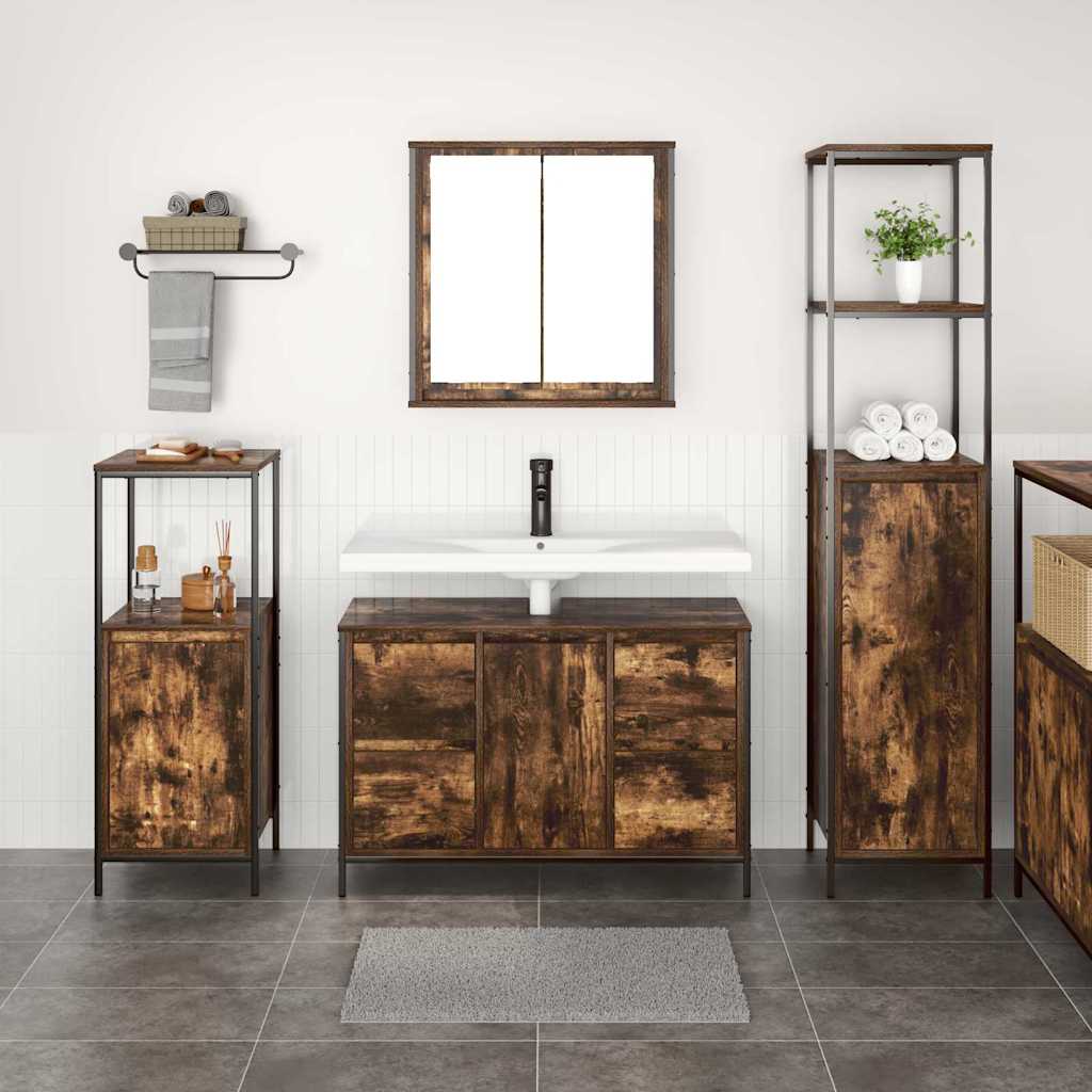 Bathroom Furniture Set with Drawer 3 pcs Smoked Oak and Black