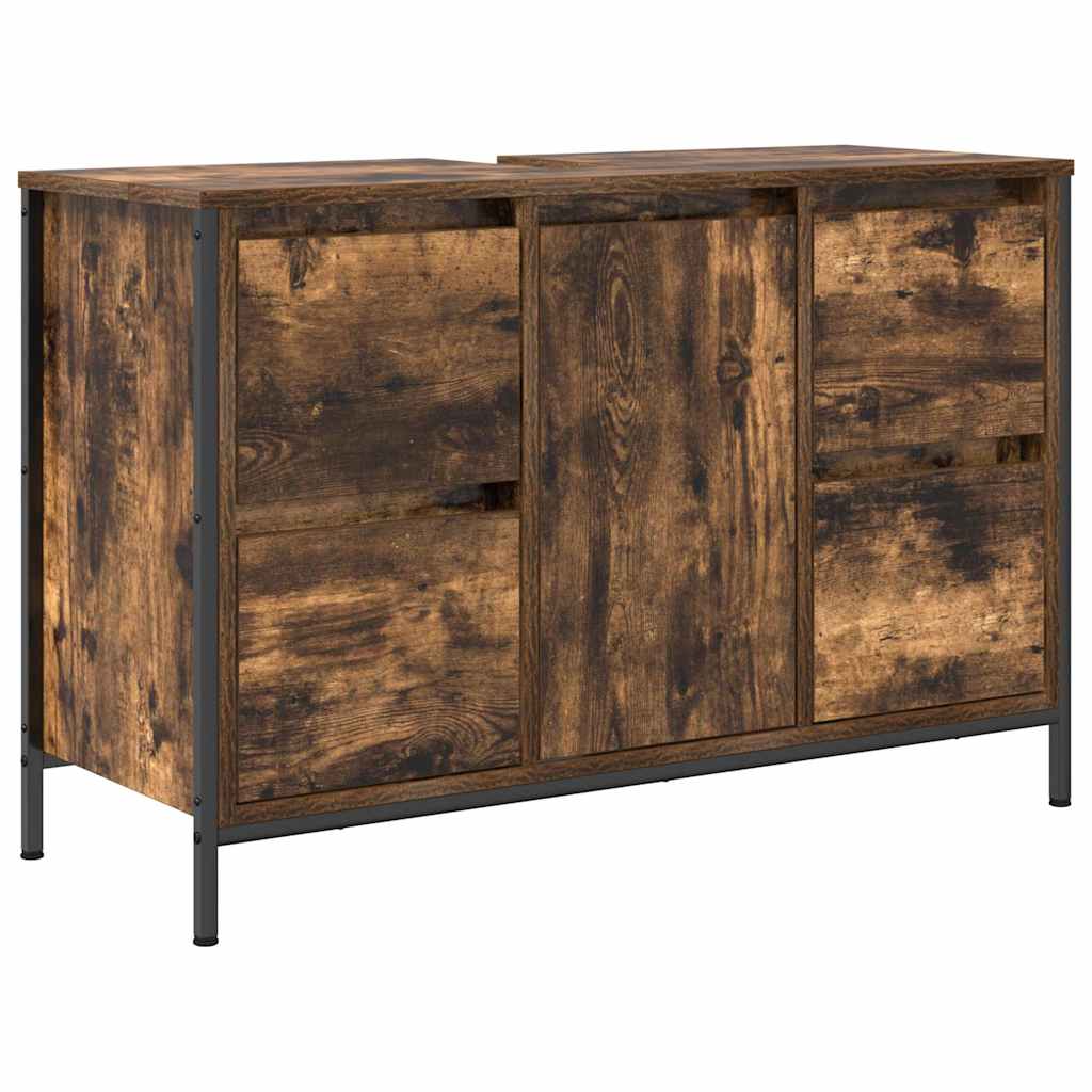 Bathroom Furniture Set with Drawer 3 pcs Smoked Oak and Black