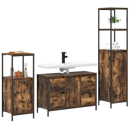 Bathroom Furniture Set with Drawer 3 pcs Smoked Oak and Black