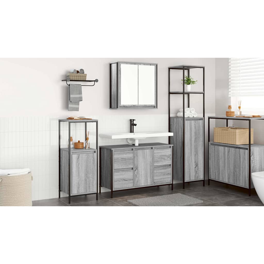 Bathroom Furniture Set with Drawer 3 pcs Grey sonoma and Black