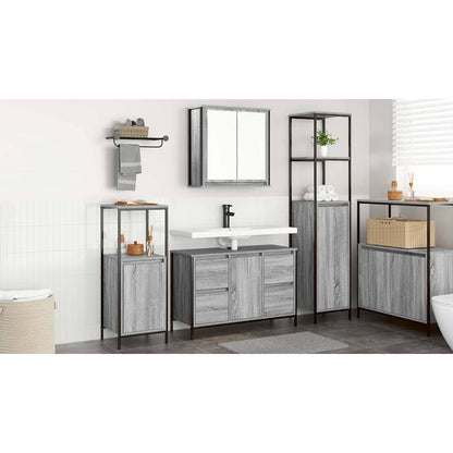 Bathroom Furniture Set with Drawer 3 pcs Grey sonoma and Black
