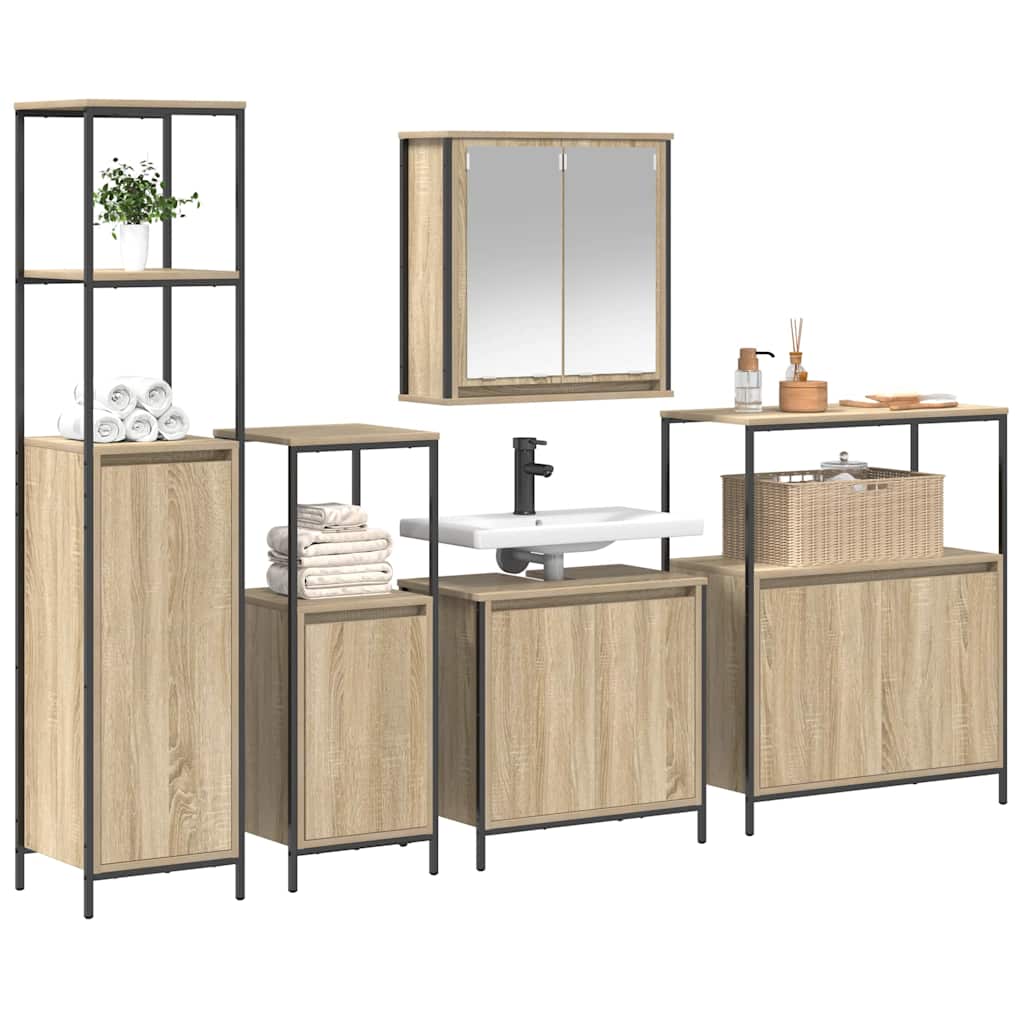 Bathroom Furniture Set with Shelf 5 pcs Sonoma Oak and Black