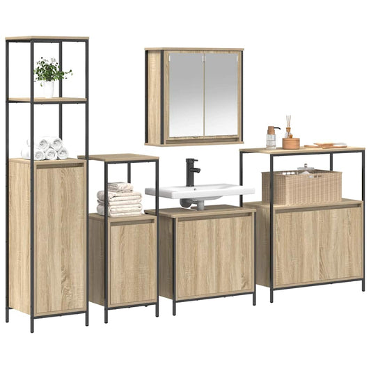 Bathroom Furniture Set with Shelf 5 pcs Sonoma Oak and Black