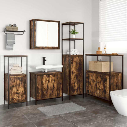Bathroom Furniture Set with Shelf 5 pcs Smoked Oak and Black