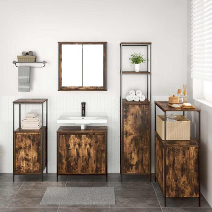 Bathroom Furniture Set with Shelf 5 pcs Smoked Oak and Black